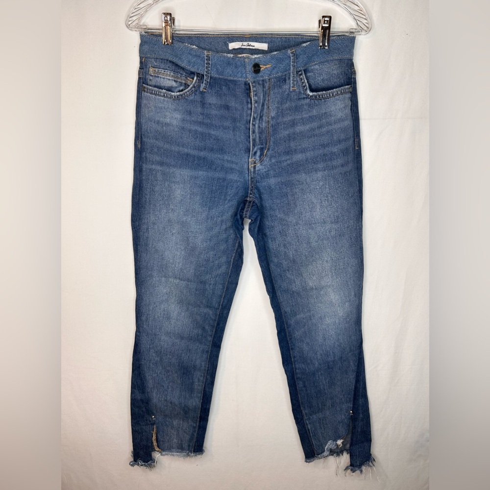 Sam Edelman Women’s Jeans Mary Jane Fringe Hem Blue Hi-rise Straight Ankle SZ 26